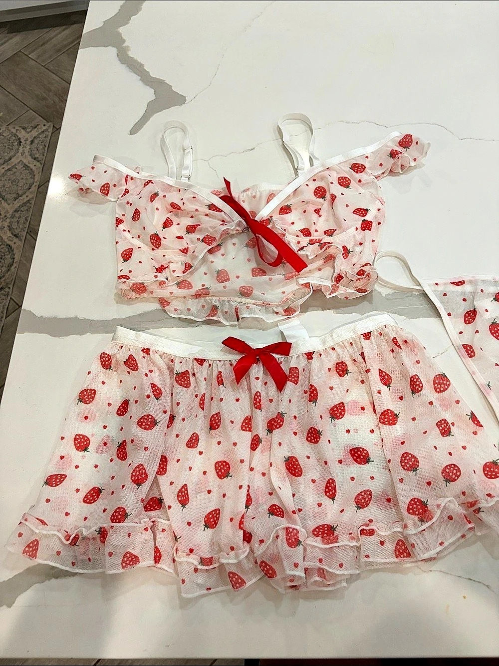 Strawberry Print Lingerie Set in Size Medium